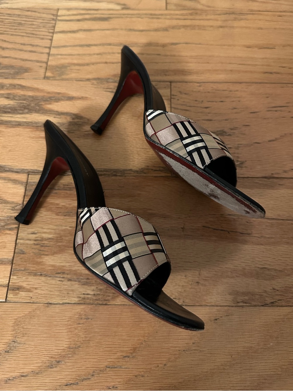 Burberry London Nova Check Plaid Canvas Leather Kitten Heel Slide Sandals 38 - Picture 7 of 15